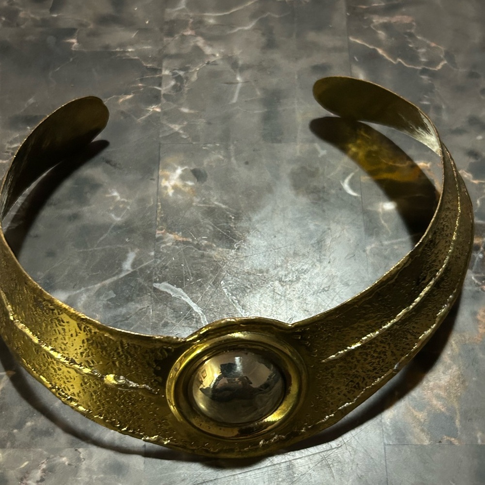 Vintage Gold Tone Pre-Loved Textured Choker Necklace! Signed Made in India!